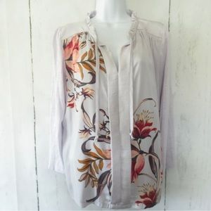Anthropologie Meadow Rue Top Lavender Purple Floral Long 3/4 Sleeve Sz S